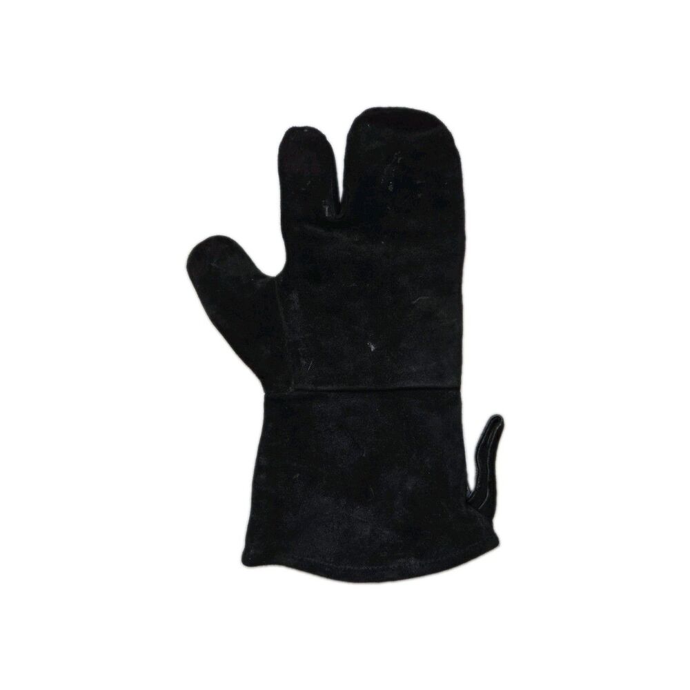 Pampered Chef Black Suede Leather Oven Mitt Glove Three Finger Heat Resistant
